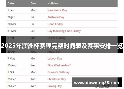 2025年澳洲杯赛程完整时间表及赛事安排一览